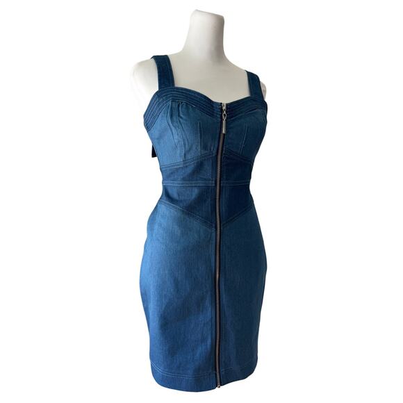 Betsey Johnson Dresses & Skirts - Betsey Johnson Blue Denim Full Zip Sweetheart Neck Bodycon Overall Mini Dress